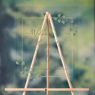 Modern Minimalist Green Geometric Frame Wedding Acrylic Sign