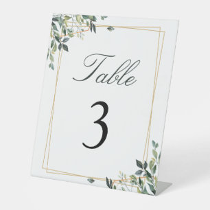 Modern Minimalist Green Leaf Table Number Pedestal Sign