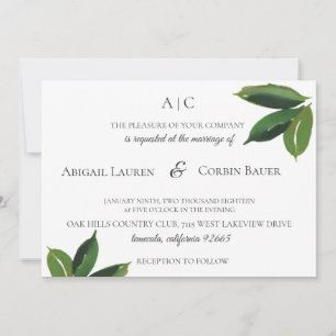 Modern Minimalist Green Leaf Wedding Invitation