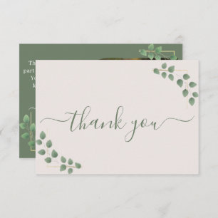 Modern Minimalist Green Leave Frame Wedding Thank You Card
