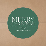Modern Minimalist Green Merry Christmas Classic Round Sticker<br><div class="desc">Create your own personalized Christmas stickers with minimalist design and modern typography in green and white colour.</div>