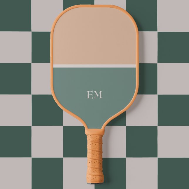 Modern Minimalist Green Monogrammed Initials Pickleball Paddle (Creator Uploaded)