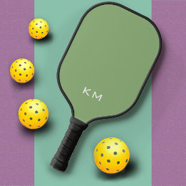 Modern Minimalist Green Monogrammed Initials Pickleball Paddle
