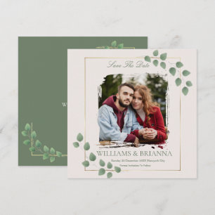 Modern Minimalist Green Photo Wed Save The Date