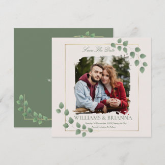 Modern Minimalist Green Photo Wed Save The Date 