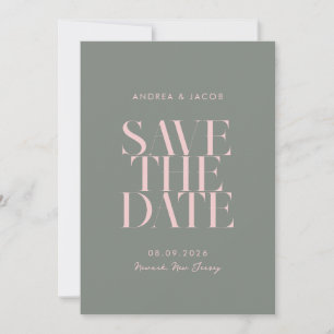Modern Minimalist Green Pink Chic Wedding Save The Date