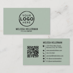 Modern Minimalist Green Professional Logo QR Code Business Card