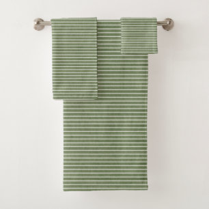 Modern Minimalist Green Rustic Texture Stripes  Wr Bath Towel Set