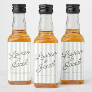 Modern Minimalist Green Stripes Wedding Mini Liquor Bottle Label