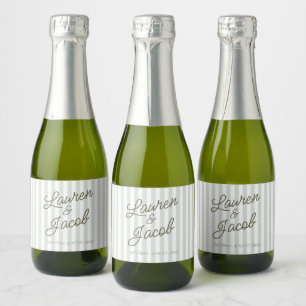 Modern Minimalist Green Stripes Wedding Mini Sparkling Wine Label