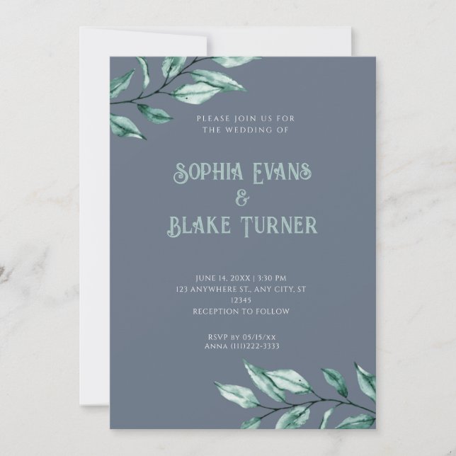 Modern Minimalist Greenery Grey Wedding Invitation (Front)