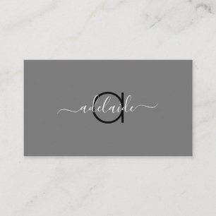 Modern Minimalist Grey Black Hair Stylist Monogram Business Card