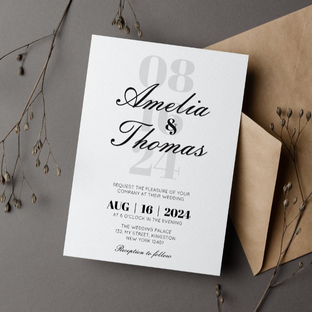 Modern Minimalist Grey & Black Script Wedding Invitation (Creator Uploaded)