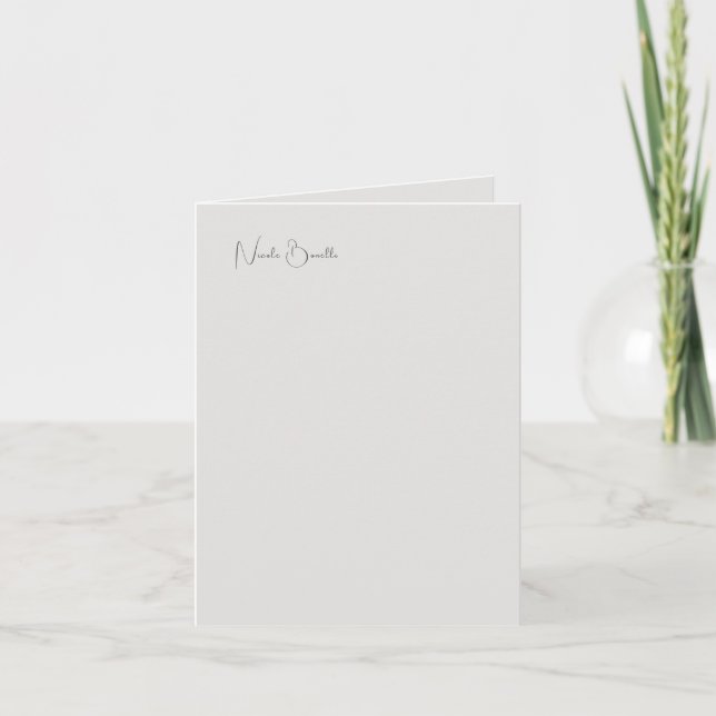 Modern Minimalist Grey Calligraphy Name Note Card (Front)
