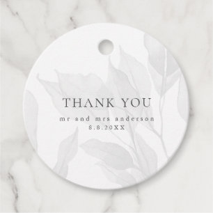 Modern Minimalist Grey Floral Wedding Thank You Favour Tags