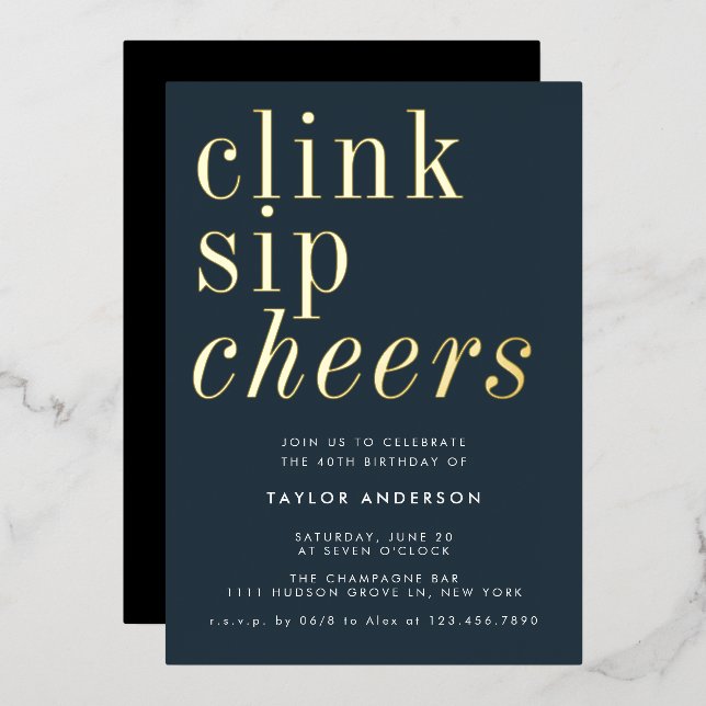 Modern Minimalist Grey Gold 40th Birthday Party (Front/Back)