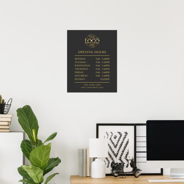 Modern Minimalist Grey Gold Business Opening Hours Poster (Home Office)