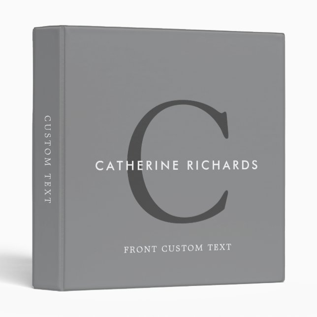 Modern Minimalist Grey Monogram Binder (Front/Spine)