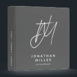 Modern Minimalist Grey Monogram Binder<br><div class="desc">Simple monogrammed binder features a modern design with brushed script initials on a grey background. Monogram initials are layered to create a unique design for you. Custom name presented in the lower thirds in simple stylish font with title role position or custom text. A modern binder for home or office,...</div>