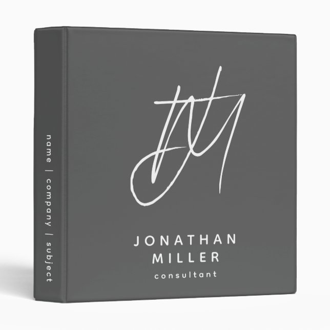 Modern Minimalist Grey Monogram Binder (Front/Spine)