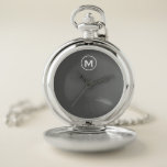 Modern Minimalist Grey Monogram Pocket Watch<br><div class="desc">Modern Minimalist Monogram Grey Monogram Emblem White Classic Block Typography Monogram Solid Grey Background</div>