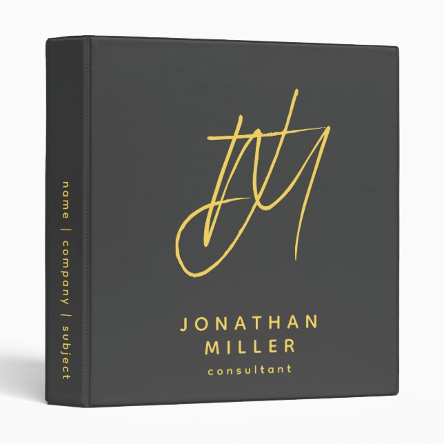 Modern Minimalist Grey Mustard Monogram Binder (Front/Spine)