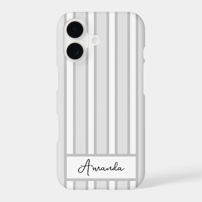 Modern Minimalist Grey Pinstripe Personalised  (Back)
