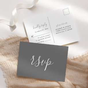 Modern Minimalist Grey Wedding RSVP Postcard