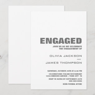 Modern Minimalist Grey White Engagement Party Invitation