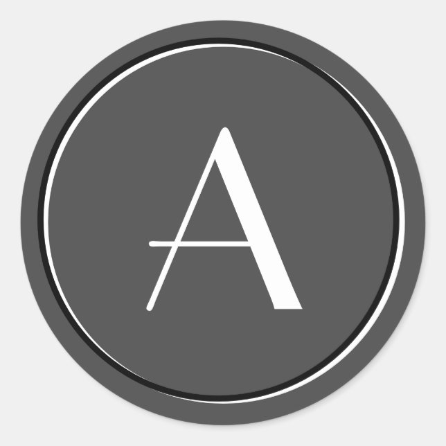 Modern Minimalist Grey White Letter Monogram Classic Round Sticker (Front)