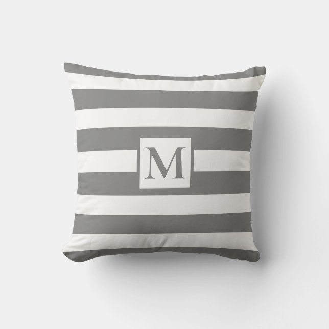Modern minimalist Grey white strips monogram Outdoor Pillow (Front)