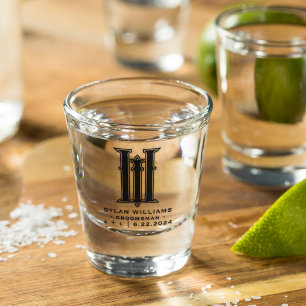 Modern Minimalist Groomsman Wedding Monogram Shot Glass