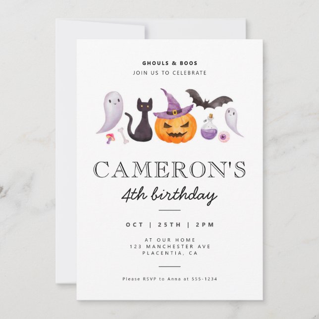 Modern Minimalist Halloween Birthday Party Invitation (Front)