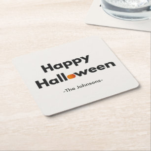 Modern Minimalist Halloween – Personalized Square Paper Coaster