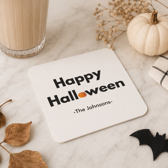 Modern Minimalist Halloween – Personalized Square Paper Coaster (Creator Uploaded)