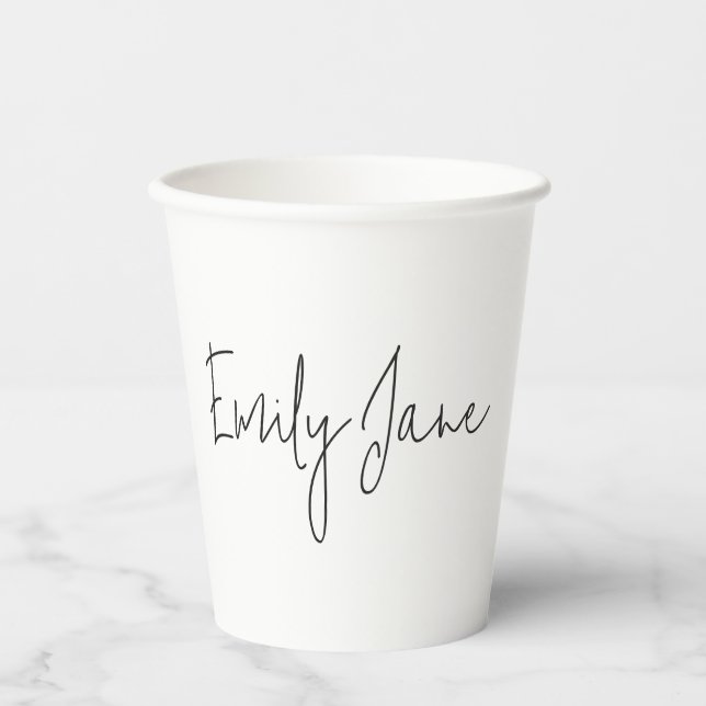 Modern Minimalist Hand Lettered Name Paper Cups (Front)
