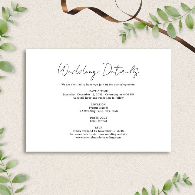 Modern Minimalist Handwriting Font Wedding Details Enclosure Card (Creator Uploaded)