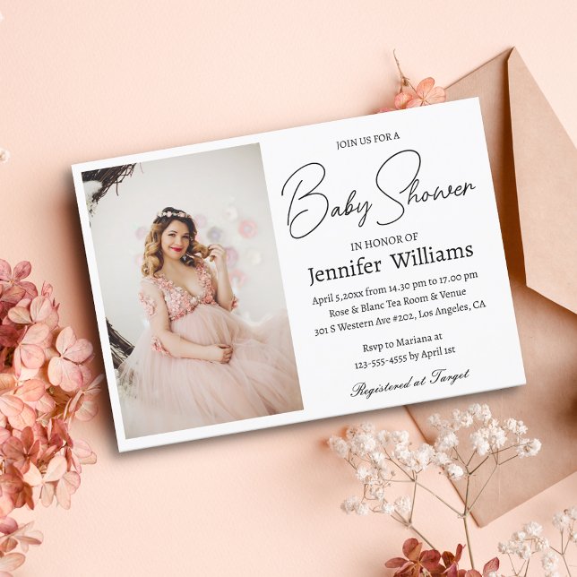 modern minimalist handwriting photo baby shower  invitation (Creator Uploaded)