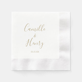 Modern Minimalist Handwritten Gold Elegant Wedding Napkin