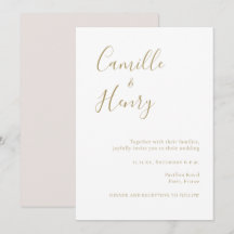 Modern Minimalist Handwritten Gold White Wedding