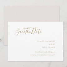 Modern Minimalist Handwritten Gold White Wedding
