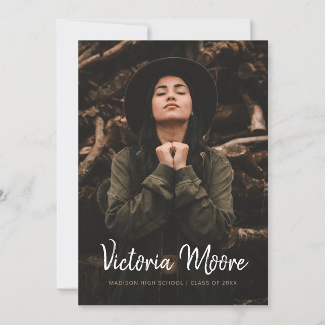 Modern Minimalist Handwritten Photo Graduation Announcement (Front)
