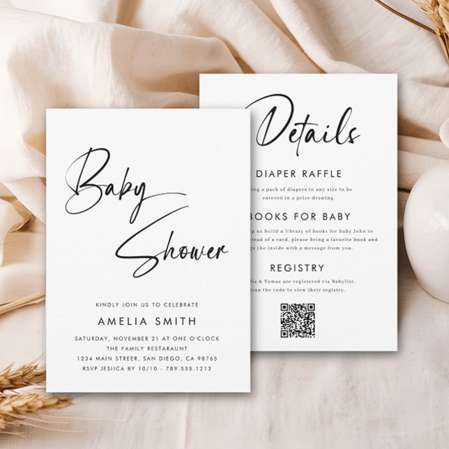 Modern Minimalist Handwritten Script Black White Invitation (Creator Uploaded)