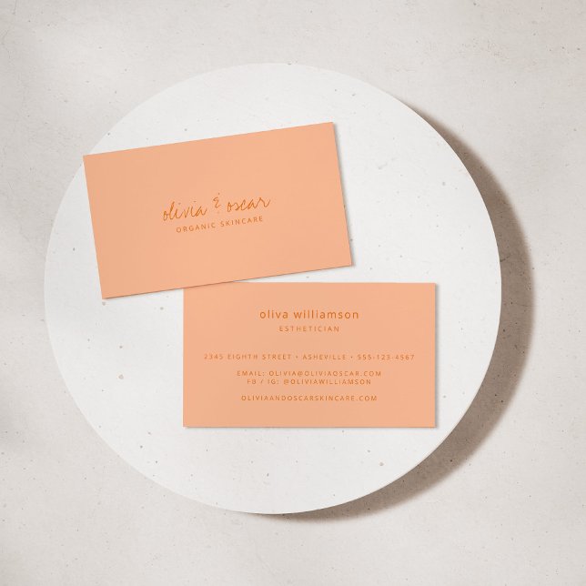Modern Minimalist Handwritten Script Peach Orange Business Card (Creator Uploaded)