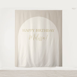 Modern Minimalist Happy Birthday Photo Backdrop Tapestry