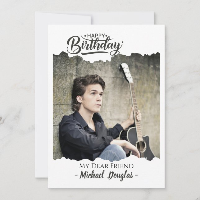 Modern Minimalist Happy Birthday  Photo card (Front)