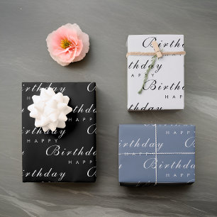 Modern Minimalist Happy Birthday Script Wrapping Paper Sheet