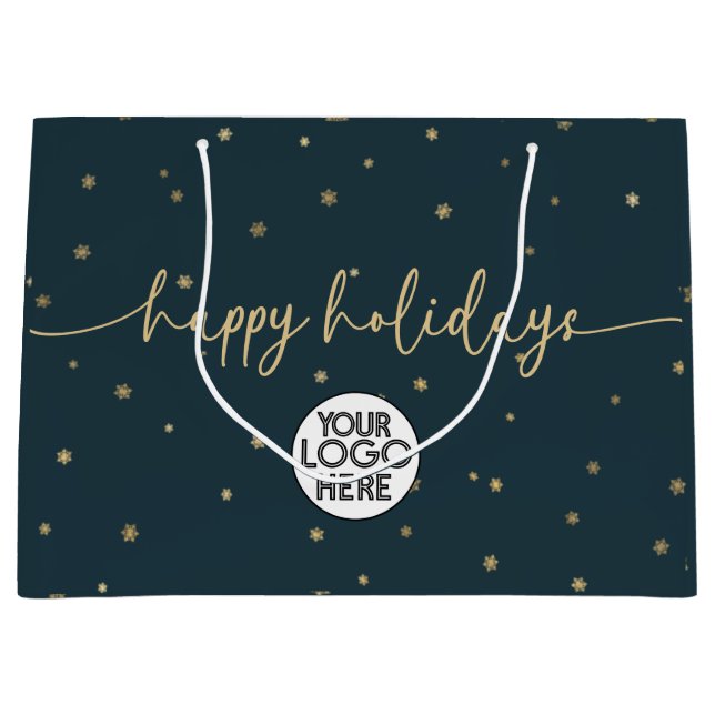 Modern Minimalist Happy Holidays Business Logo  Large Gift Bag (Front)