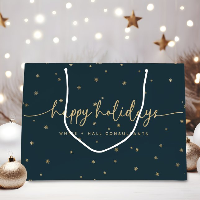 Modern Minimalist Happy Holidays Business Name   Large Gift Bag (Creator Uploaded)