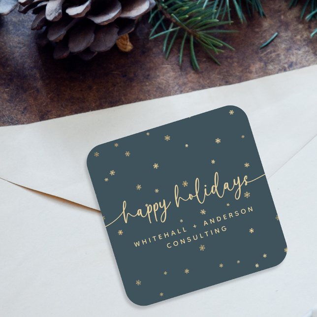 Modern Minimalist Happy Holidays Business Name Square Sticker (Creator Uploaded)